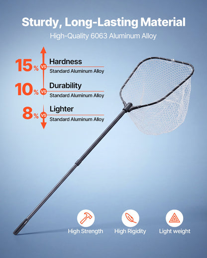 VEVOR Fishing Net, Foldable Landing Nets with Telescopic Handle and Built in Length Scale, Lightweight and Stronger 6063 Aluminum Fish Gear, Soft Silicone Mesh, Holds up to 30 lbs, for Kayak Boat Bank - CWLHJPVCXJZGEGI57001V0 - view 3