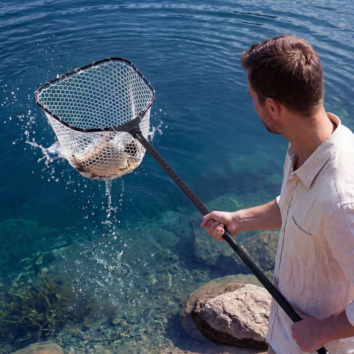 VEVOR Fishing Net, Foldable Landing Nets with Telescopic Handle and Built in Length Scale, Lightweight and Stronger 6063 Aluminum Fish Gear, Soft Silicone Mesh, Holds up to 30 lbs, for Kayak Boat Bank - CWLHJPVCXJZGEGI57001V0 - view 9