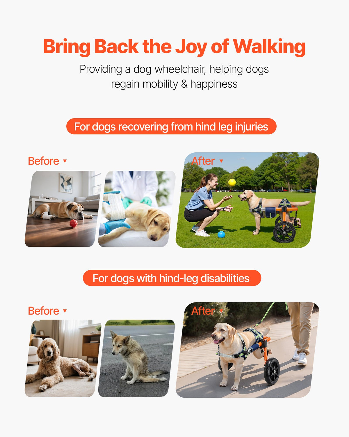 VEVOR Dog Wheelchair for Back Legs, Lightweight 2 Wheels Pet Wheelchair, Height, Width & Length Adjustable, Dog Cart with Shock-Absorbing Wheels, for Injured, Disabled Dogs 35-48 lbs, Medium - CWLYLLSDHLLLEG3Z4001V0 - view 3