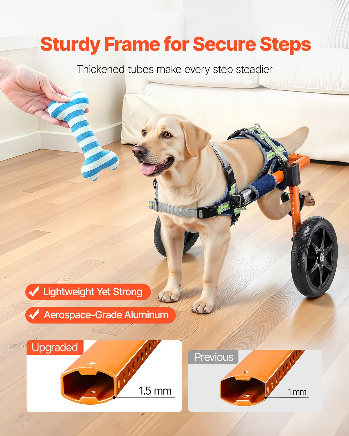 VEVOR Dog Wheelchair for Back Legs, Lightweight 2 Wheels Pet Wheelchair, Height, Width & Length Adjustable, Dog Cart with Shock-Absorbing Wheels, for Injured, Disabled Dogs 35-48 lbs, Medium - CWLYLLSDHLLLEG3Z4001V0 - view 5