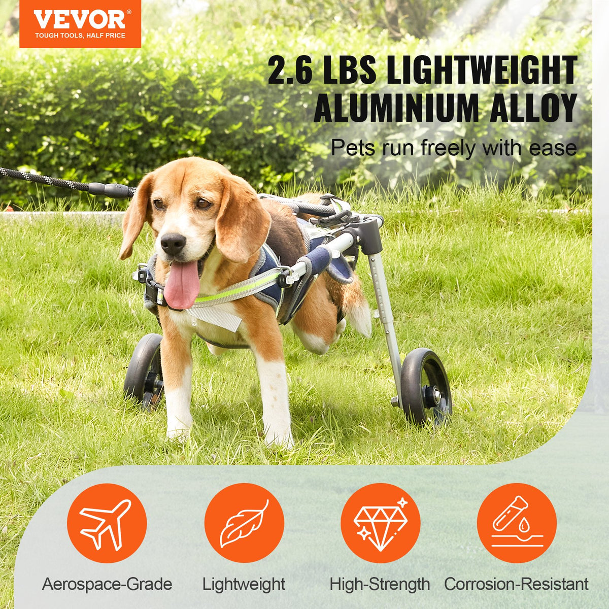 VEVOR 2 Wheels Dog Wheelchair for Back Legs, Pet Wheelchair Lightweight & Adjustable Assisting in Healing,  Dog Cart/Wheelchair for Injured, Disabled, Paralysis, Hind Limb Weak Pet(XS) - CWLYLLSLLSTXPGG1QV0 - view 3