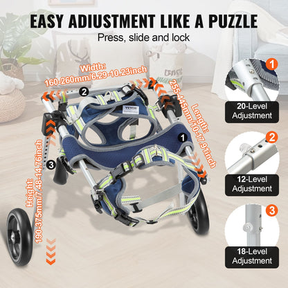 VEVOR 2 Wheels Dog Wheelchair for Back Legs, Pet Wheelchair Lightweight & Adjustable Assisting in Healing,  Dog Cart/Wheelchair for Injured, Disabled, Paralysis, Hind Limb Weak Pet(XS) - CWLYLLSLLSTXPGG1QV0 - view 5