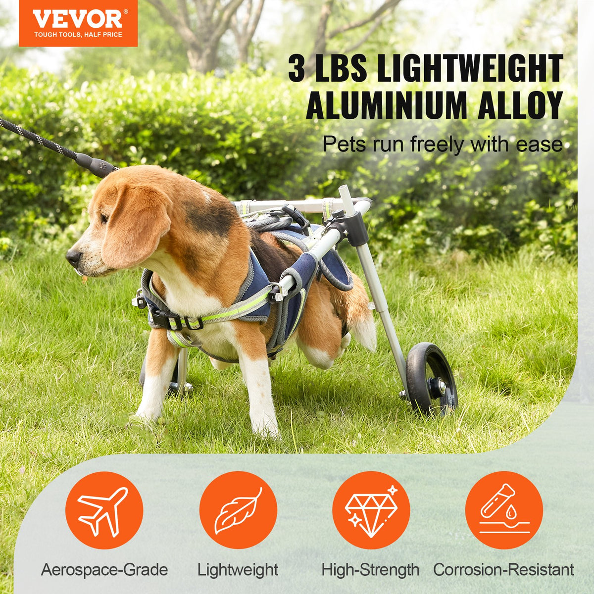 VEVOR 2 Wheels Dog Wheelchair for Back Legs, Pet Wheelchair Lightweight & Adjustable Assisting in Healing,  Dog Cart/Wheelchair for Injured, Disabled, Paralysis, Hind Limb Weak Pet(S) - CWLYLLSLLSXHJR1J3V0 - view 3