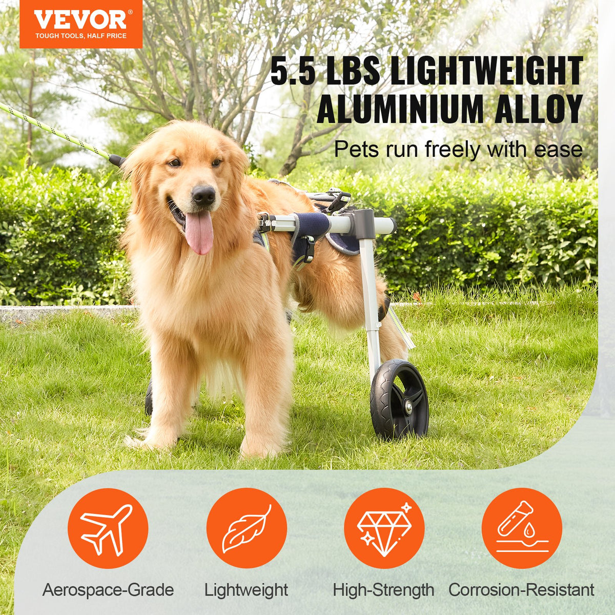 VEVOR 2 Wheels Dog Wheelchair for Back Legs, Pet Wheelchair Lightweight & Adjustable Assisting in Healing,  Dog Cart/Wheelchair for Injured, Disabled, Paralysis, Hind Limb Weak Pet(M) - CWLYLLSLLSZHTMYXJV0 - view 3