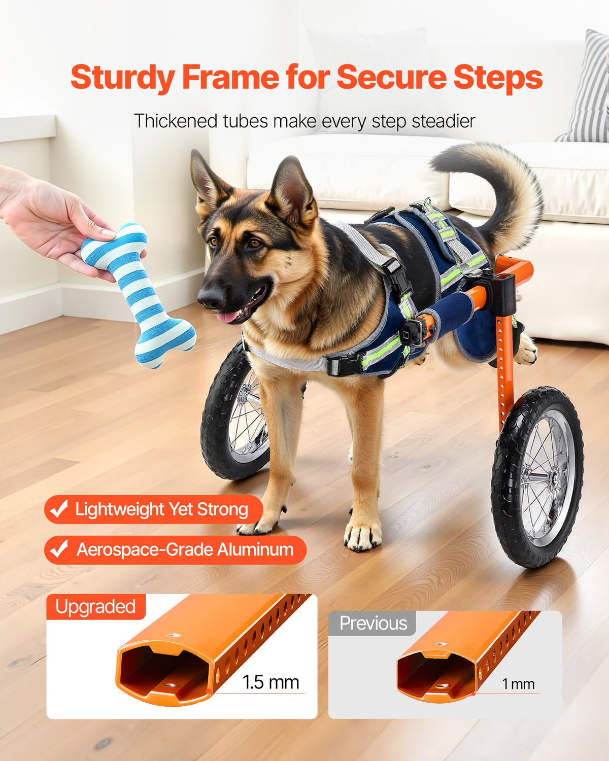 VEVOR Dog Wheelchair for Back Legs, Lightweight 2 Wheels Pet Wheelchair, Height, Width & Length Adjustable, Dog Cart with Shock-Absorbing Wheels, for Injured, Disabled Dogs 48-88 lbs, Large - CWLYLLSTDHXL2W9B4001V0 - view 5