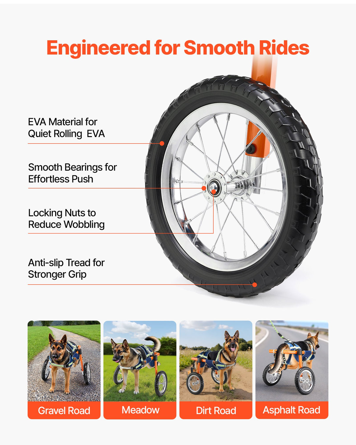 VEVOR Dog Wheelchair for Back Legs, Lightweight 2 Wheels Pet Wheelchair, Height, Width & Length Adjustable, Dog Cart with Shock-Absorbing Wheels, for Injured, Disabled Dogs 48-88 lbs, Large - CWLYLLSTDHXL2W9B4001V0 - view 7