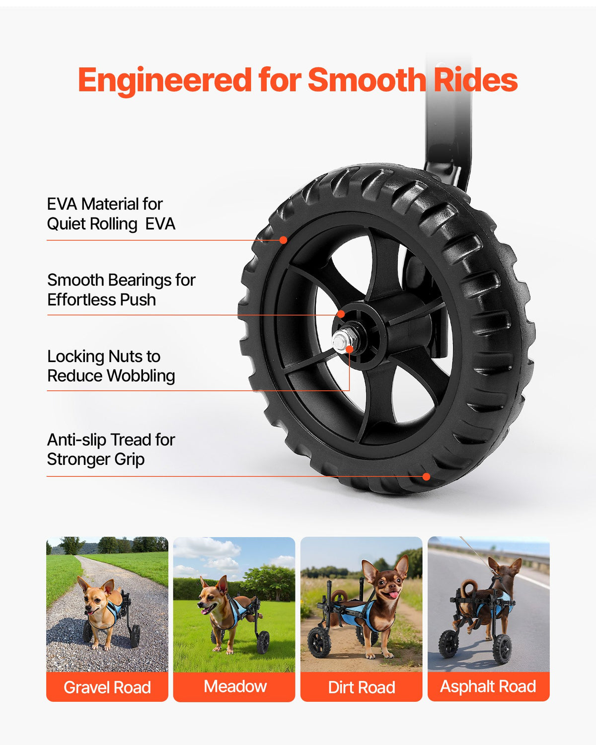 VEVOR Dog Wheelchair for Back Legs, Adjustable 2 Wheels Pet Wheelchair, Lightweight  Dog Cart with Shock-Absorbing Wheels, Mobility Support Wheel Chair for Disabled Injured Dogs up to 22lbs , X-Small - CWLYLLSTXHXSMLDHY001V0 - view 7