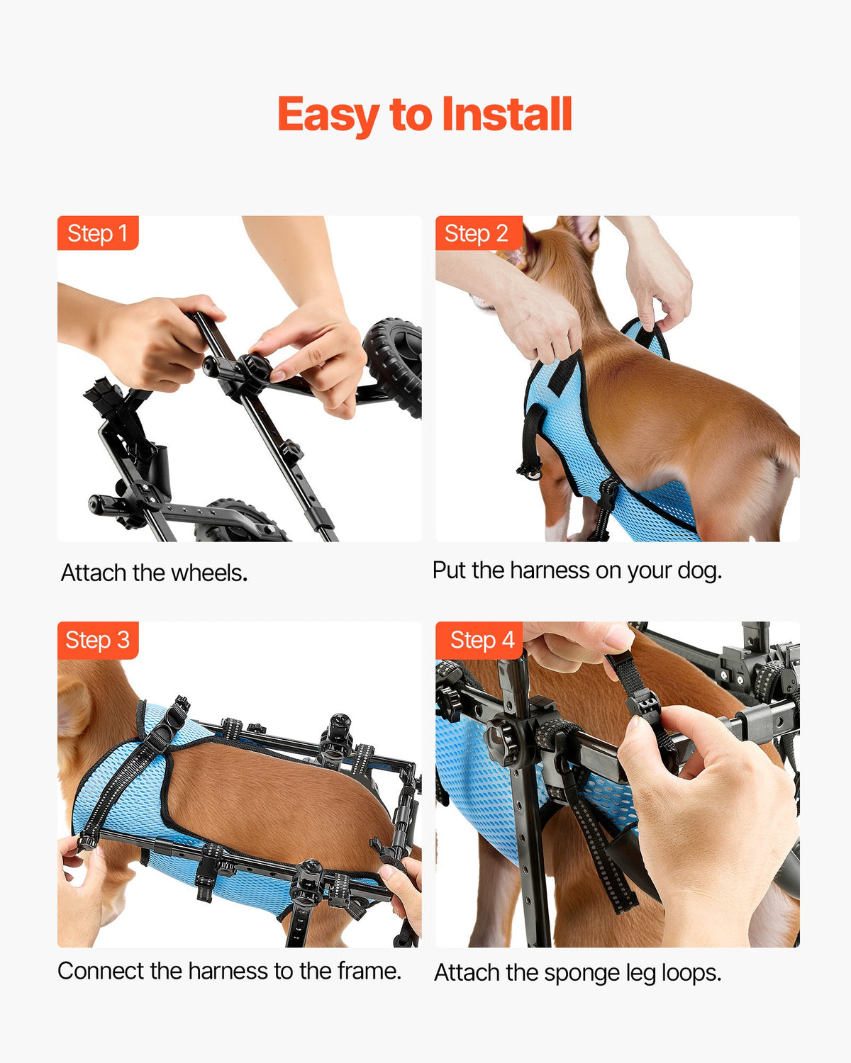 VEVOR Dog Wheelchair for Back Legs, Adjustable 2 Wheels Pet Wheelchair, Lightweight  Dog Cart with Shock-Absorbing Wheels, Mobility Support Wheel Chair for Disabled Injured Dogs up to 22lbs , X-Small - CWLYLLSTXHXSMLDHY001V0 - view 8