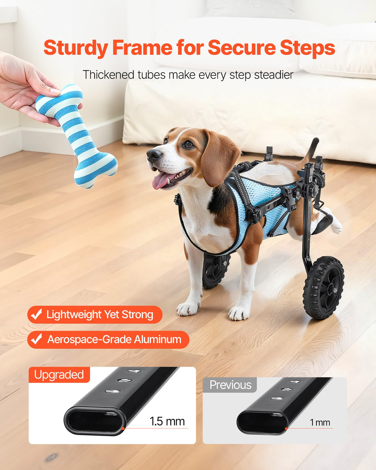 VEVOR Dog Wheelchair for Back Legs, Adjustable 2 Wheels Pet Wheelchair, Lightweight  Dog Cart with Shock-Absorbing Wheels, Mobility Support Wheel Chair for Disabled Injured Dogs up to 22lbs, Small - CWLYLLSXHSLLCWMCK001V0 - view 5
