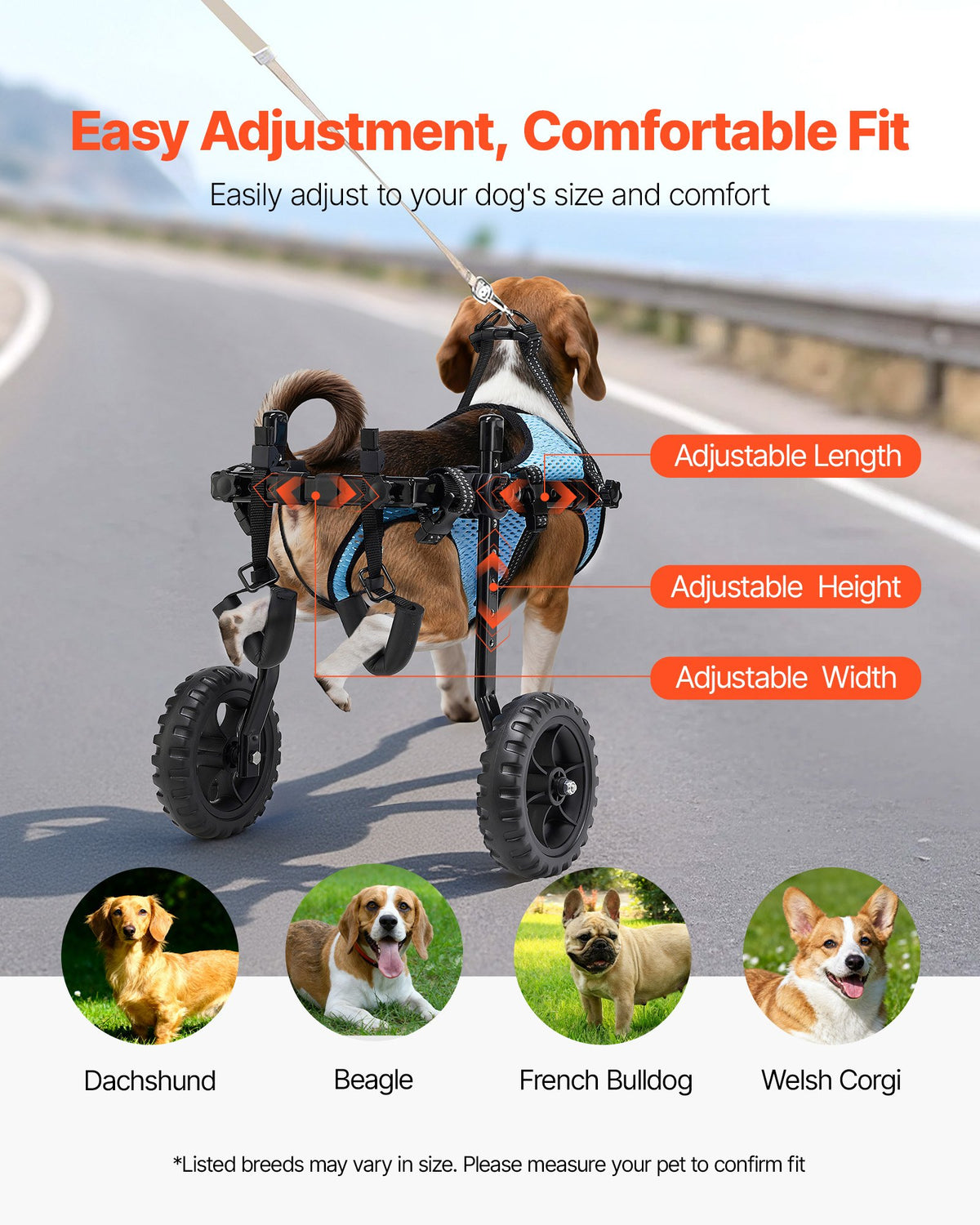 VEVOR Dog Wheelchair for Back Legs, Adjustable 2 Wheels Pet Wheelchair, Lightweight  Dog Cart with Shock-Absorbing Wheels, Mobility Support Wheel Chair for Disabled Injured Dogs up to 22lbs, Small - CWLYLLSXHSLLCWMCK001V0 - view 6