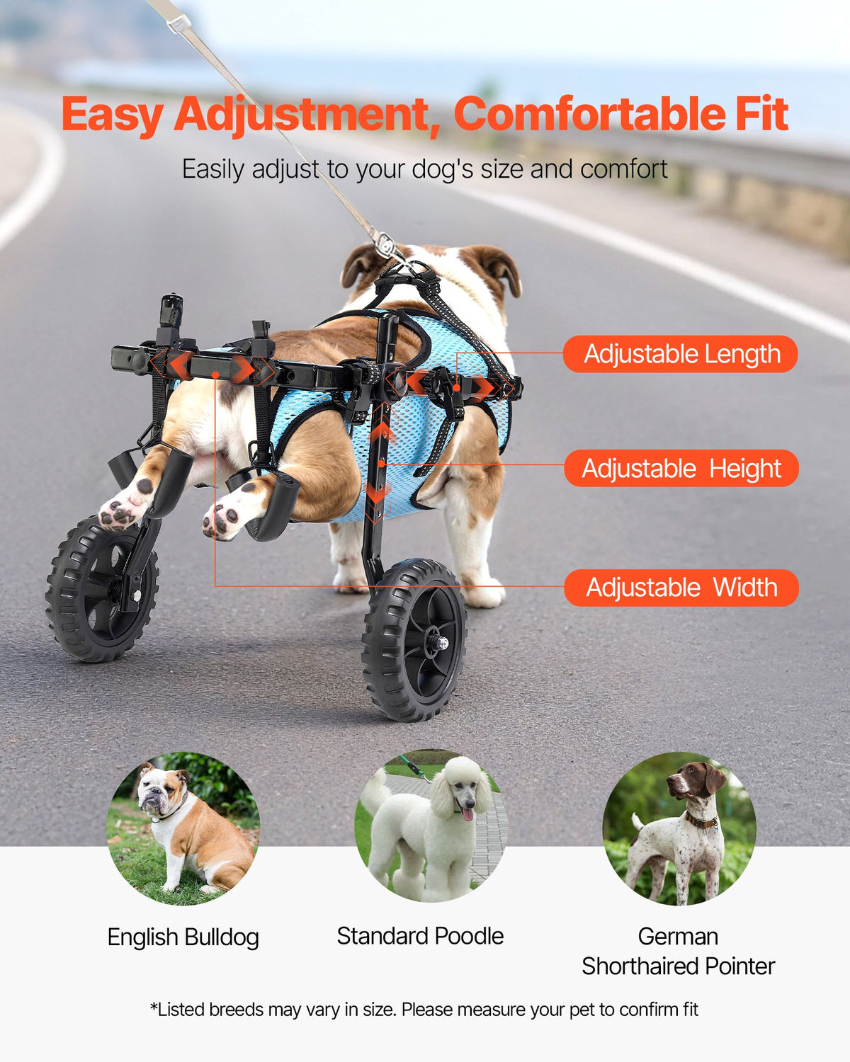 VEVOR Dog Wheelchair for Back Legs, Adjustable 2 Wheels Pet Wheelchair, Lightweight  Dog Cart with Shock-Absorbing Wheels, Mobility Support Wheel Chair for Disabled Injured Dogs up to 22lbs, Medium - CWLYLLSZHMLLG0BX1001V0 - view 6