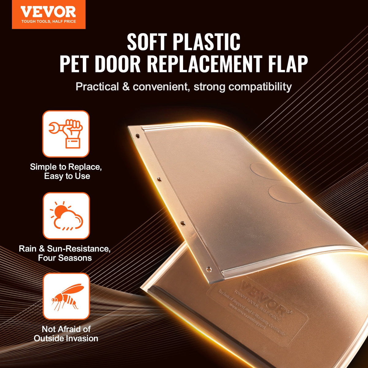 VEVOR Pet Door Replacement Flap, Compatible with VEVOR Flap Pet Doors, Measures 10.25" x 16.25" Longer Lasting, Weather-proof, Thickened PVC Dog Door Replacement Flap with Long Magnetic Strip (Large) - CWMTHFGLMPVCK7C3EV0 - view 3