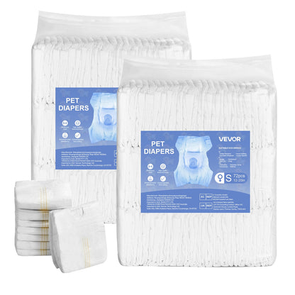 VEVOR Disposable Dog Diapers, Super Absorbent Female Dog Diapers, 360° Leak-Proof Female Doggy Pet Diaper with Wetness Indicator for Heat Period, Training, Incontinence - S, 144 Count (2 Packs of 72) - CWNBZNKMG1448BU4R001V0 - view 1
