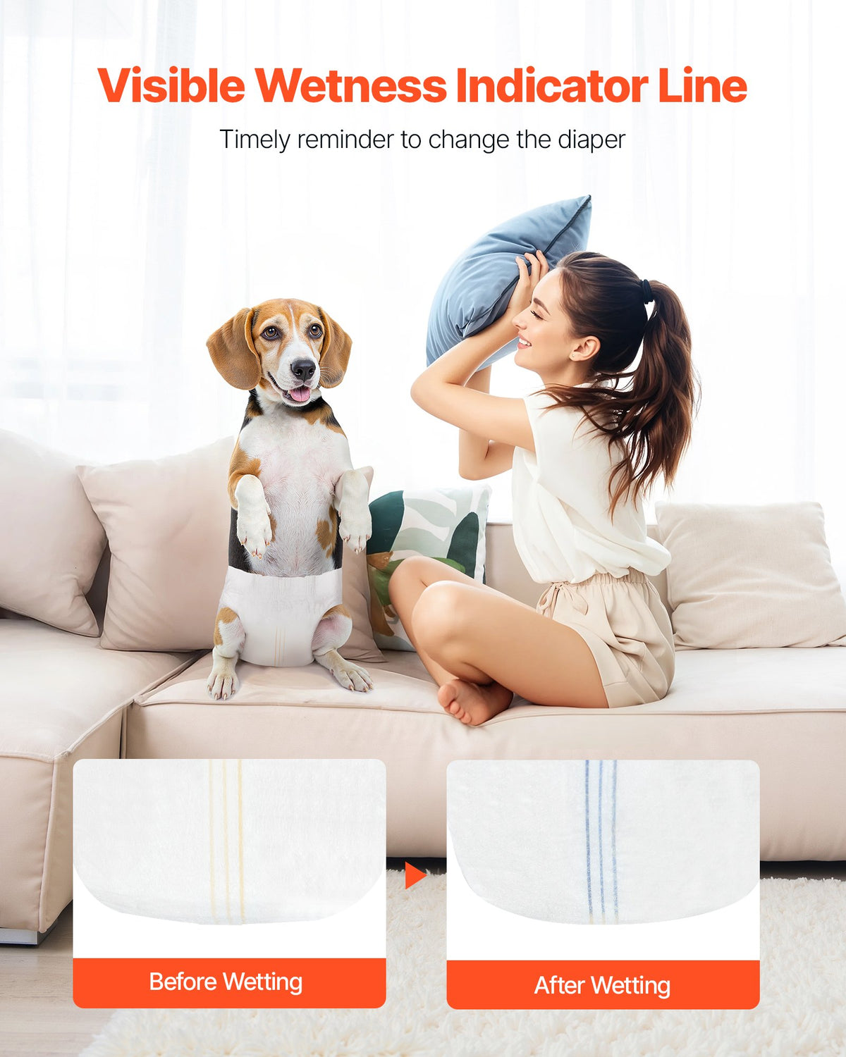 VEVOR Disposable Dog Diapers, Super Absorbent Female Dog Diapers, 360° Leak-Proof Female Doggy Pet Diaper with Wetness Indicator for Heat Period, Training, Incontinence - S, 144 Count (2 Packs of 72) - CWNBZNKMG1448BU4R001V0 - view 7