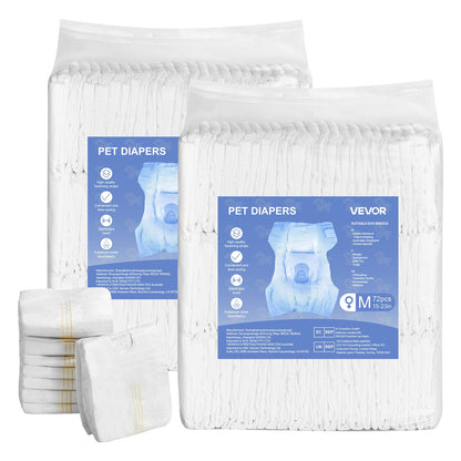VEVOR Disposable Dog Diapers, Super Absorbent Female Dog Diapers, 360° Leak-Proof Female Doggy Pet Diaper with Wetness Indicator for Heat Period, Training, Incontinence - M, 144 Count (2 Packs of 72) - CWNBZNKMG144DSR9E001V0 - view 1