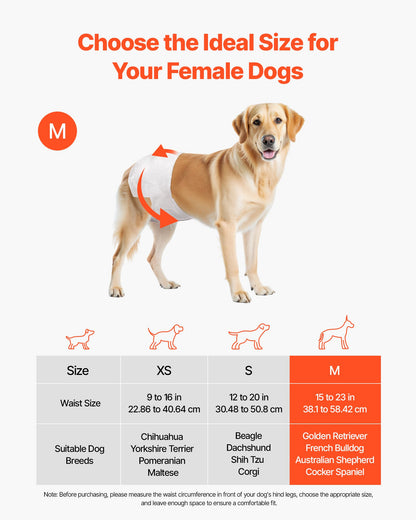 VEVOR Disposable Dog Diapers, Super Absorbent Female Dog Diapers, 360° Leak-Proof Female Doggy Pet Diaper with Wetness Indicator for Heat Period, Training, Incontinence - M, 144 Count (2 Packs of 72) - CWNBZNKMG144DSR9E001V0 - view 3