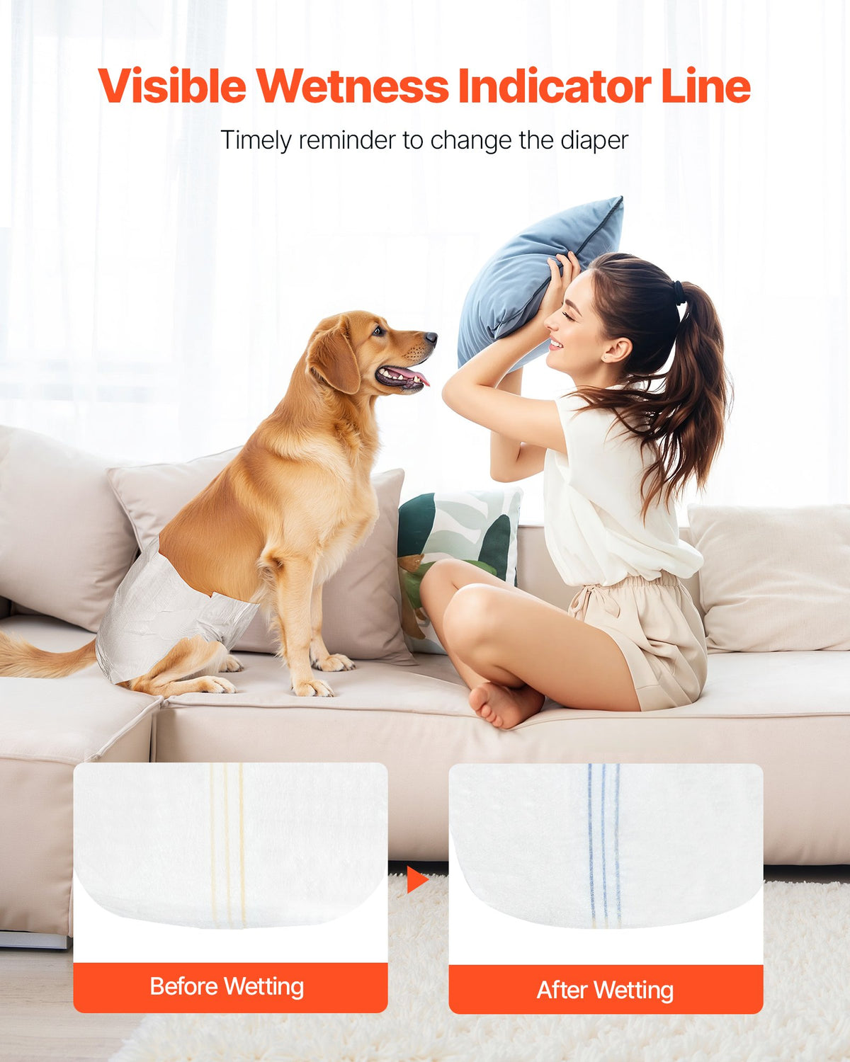 VEVOR Disposable Dog Diapers, Super Absorbent Female Dog Diapers, 360° Leak-Proof Female Doggy Pet Diaper with Wetness Indicator for Heat Period, Training, Incontinence - M, 144 Count (2 Packs of 72) - CWNBZNKMG144DSR9E001V0 - view 7