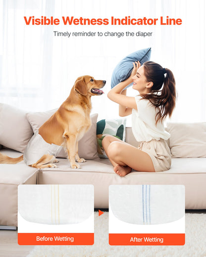 VEVOR Disposable Dog Diapers, Super Absorbent Female Dog Diapers, 360° Leak-Proof Female Doggy Pet Diaper with Wetness Indicator for Heat Period, Training, Incontinence - M, 144 Count (2 Packs of 72) - CWNBZNKMG144DSR9E001V0 - view 7