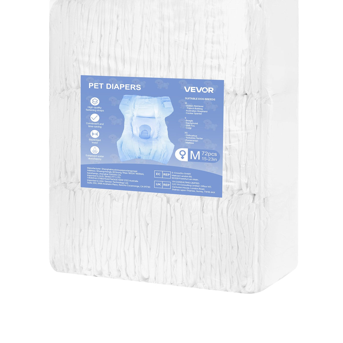 VEVOR Disposable Dog Diapers, Super Absorbent Female Dog Diapers, 360° Leak-Proof Female Doggy Pet Diaper with Wetness Indicator for Heat Period, Training, Incontinence - M, 144 Count (2 Packs of 72) - CWNBZNKMG144DSR9E001V0 - view 10