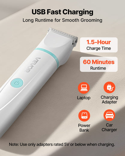 VEVOR Dog Clippers for Grooming, 4 in 1 Dog Grooming Kit, Low Noise, Rechargeable Pet Shaver with 6 Combs & 4 Detachable Blades, Waterproof Cordless Pet Hair Trimmers Nail Grinder Set for Dogs Cats - CWSHYTMQ4GDTOGXZ1001V9 - view 7