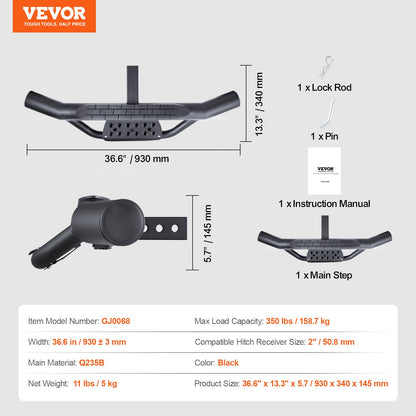 VEVOR Hitch Step for 2 Inch Receiver, Strong Steel Construction with 350 LBS Load Capacity, Rear Bumper Guard Protector with Pin Lock, Universal Fit for Truck, SUV, Pickup, Trailer - CWTBGSCYGZK0QVFASV0 - view 8