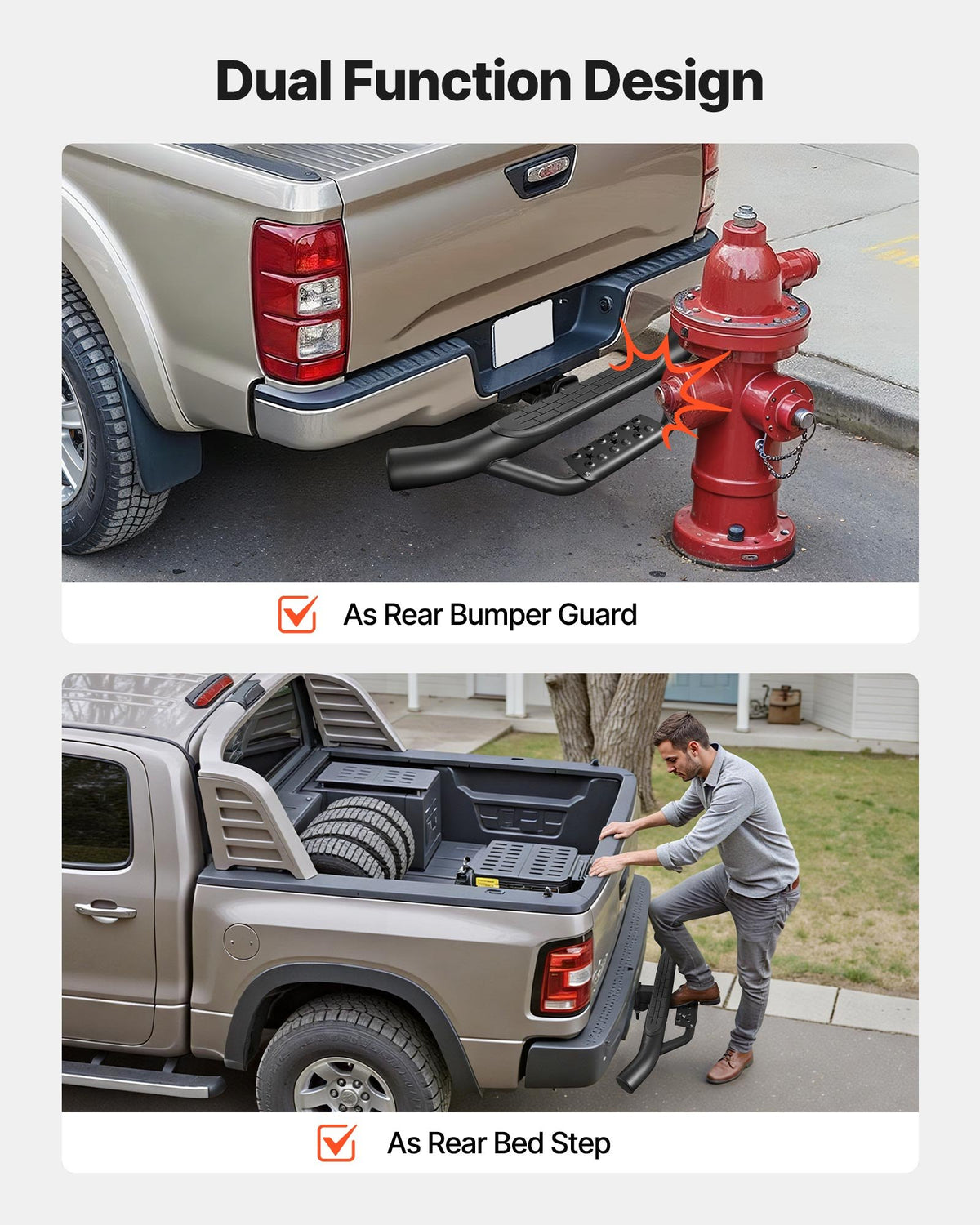 VEVOR Hitch Step for 2 Inch Receiver, Universal Rear Bumper Guard Protector with 350 LBS Load Capacity, Strong Mild Steel Construction with Pin Kit and Stabilizer, Fit for Truck, SUV, Pickup, Trailer - CWTBGSCYGZK2YJ3ON001V0 - view 4