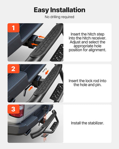 VEVOR Hitch Step for 2 Inch Receiver, Universal Rear Bumper Guard Protector with 350 LBS Load Capacity, Strong Mild Steel Construction with Pin Kit and Stabilizer, Fit for Truck, SUV, Pickup, Trailer - CWTBGSCYGZK2YJ3ON001V0 - view 7