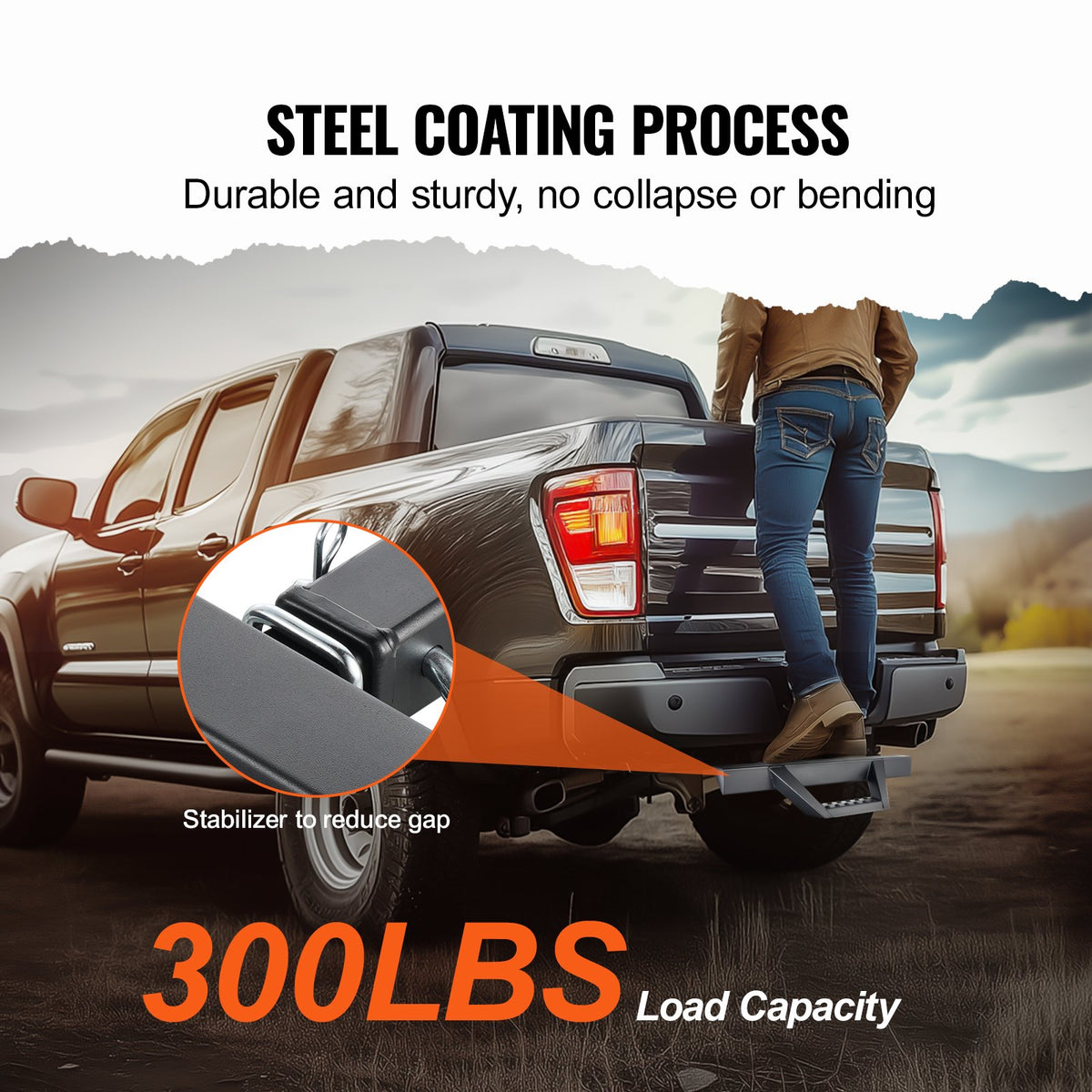 VEVOR Hitch Step for 2 Inch Receiver, Strong Steel Construction with 300 LBS Load Capacity, Rear Bumper Guard Protector with Pin Lock and Stabilizer, Universal Fit for Truck, SUV, Pickup, Trailer - CWTBGSCYXGZKV34OCV0 - view 6