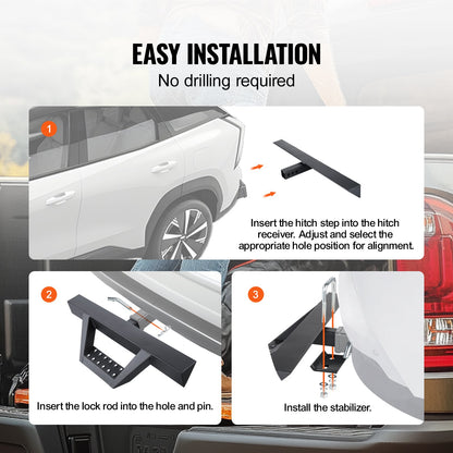 VEVOR Hitch Step for 2 Inch Receiver, Strong Steel Construction with 300 LBS Load Capacity, Rear Bumper Guard Protector with Pin Lock and Stabilizer, Universal Fit for Truck, SUV, Pickup, Trailer - CWTBGSCYXGZKV34OCV0 - view 7