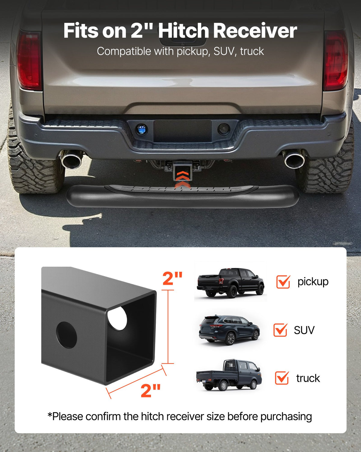 VEVOR Hitch Step for 2 Inch Receiver, Universal Rear Bumper Guard Protector with 350 LBS Load Capacity, Non-Slip Tow Hitch Step with Pin Kit and Stabilizer, Fit for Truck, SUV, Pickup, Trailer - CWTBGWGXCZK2M970G001V0 - view 3