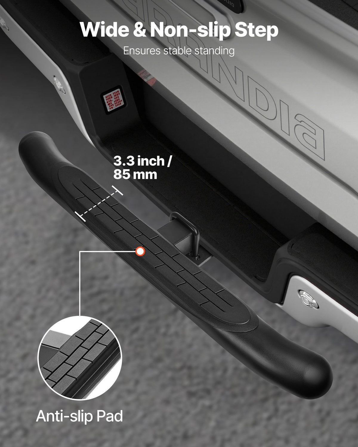 VEVOR Hitch Step for 2 Inch Receiver, Universal Rear Bumper Guard Protector with 350 LBS Load Capacity, Non-Slip Tow Hitch Step with Pin Kit and Stabilizer, Fit for Truck, SUV, Pickup, Trailer - CWTBGWGXCZK2M970G001V0 - view 6