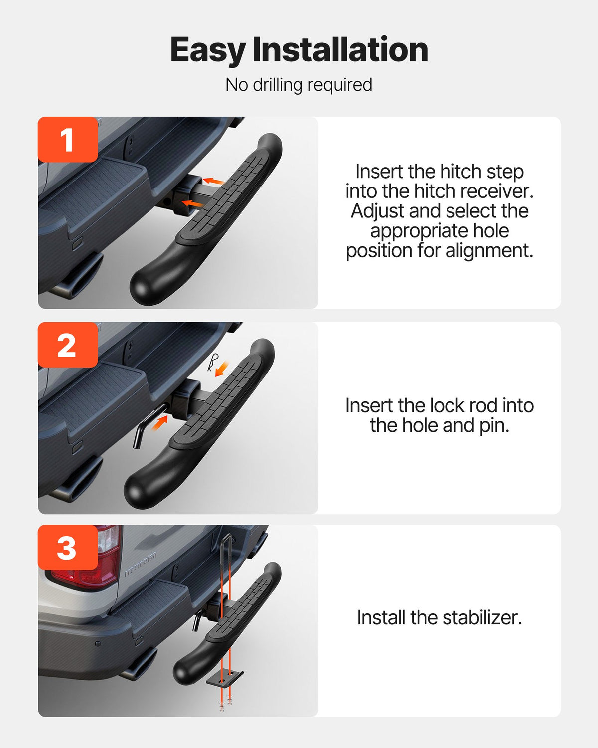 VEVOR Hitch Step for 2 Inch Receiver, Universal Rear Bumper Guard Protector with 350 LBS Load Capacity, Non-Slip Tow Hitch Step with Pin Kit and Stabilizer, Fit for Truck, SUV, Pickup, Trailer - CWTBGWGXCZK2M970G001V0 - view 7
