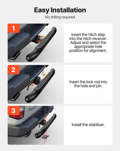 VEVOR Hitch Step for 2 Inch Receiver, Universal Rear Bumper Guard Protector with 350 LBS Load Capacity, Non-Slip Tow Hitch Step with Pin Kit and Stabilizer, Fit for Truck, SUV, Pickup, Trailer - CWTBGWGXCZK2M970G001V0 - view 7
