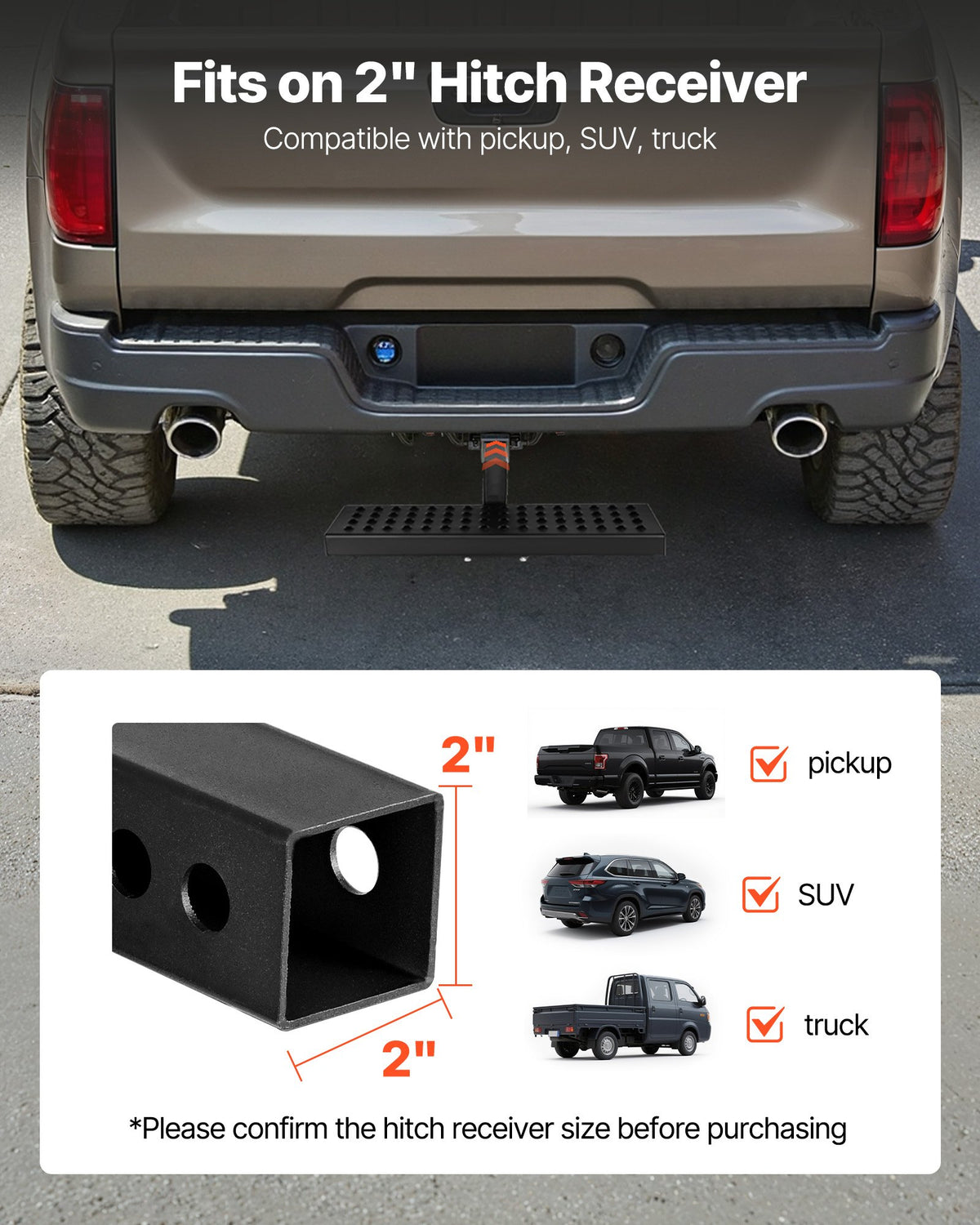 VEVOR Hitch Step for 2 Inch Receiver, Universal Rear Bumper Guard Protector with 350 LBS Load Capacity, Wide & Non-Slip Tow Hitch Step with Pin Kit and Stabilizer, Fit for Pickup, Trailer, Truck, SUV - CWTBGXGXZK20BGSLJ001V0 - view 3