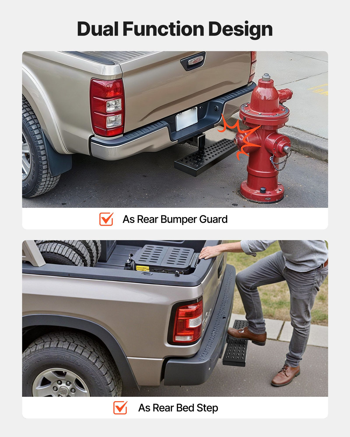 VEVOR Hitch Step for 2 Inch Receiver, Universal Rear Bumper Guard Protector with 350 LBS Load Capacity, Wide & Non-Slip Tow Hitch Step with Pin Kit and Stabilizer, Fit for Pickup, Trailer, Truck, SUV - CWTBGXGXZK20BGSLJ001V0 - view 4