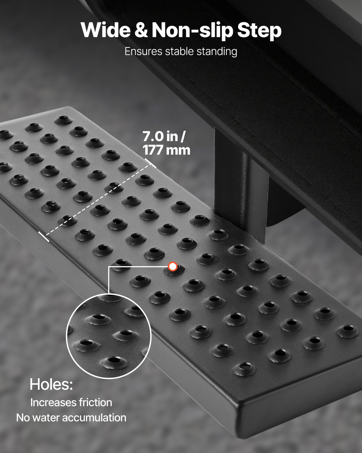 VEVOR Hitch Step for 2 Inch Receiver, Universal Rear Bumper Guard Protector with 350 LBS Load Capacity, Wide & Non-Slip Tow Hitch Step with Pin Kit and Stabilizer, Fit for Pickup, Trailer, Truck, SUV - CWTBGXGXZK20BGSLJ001V0 - view 6
