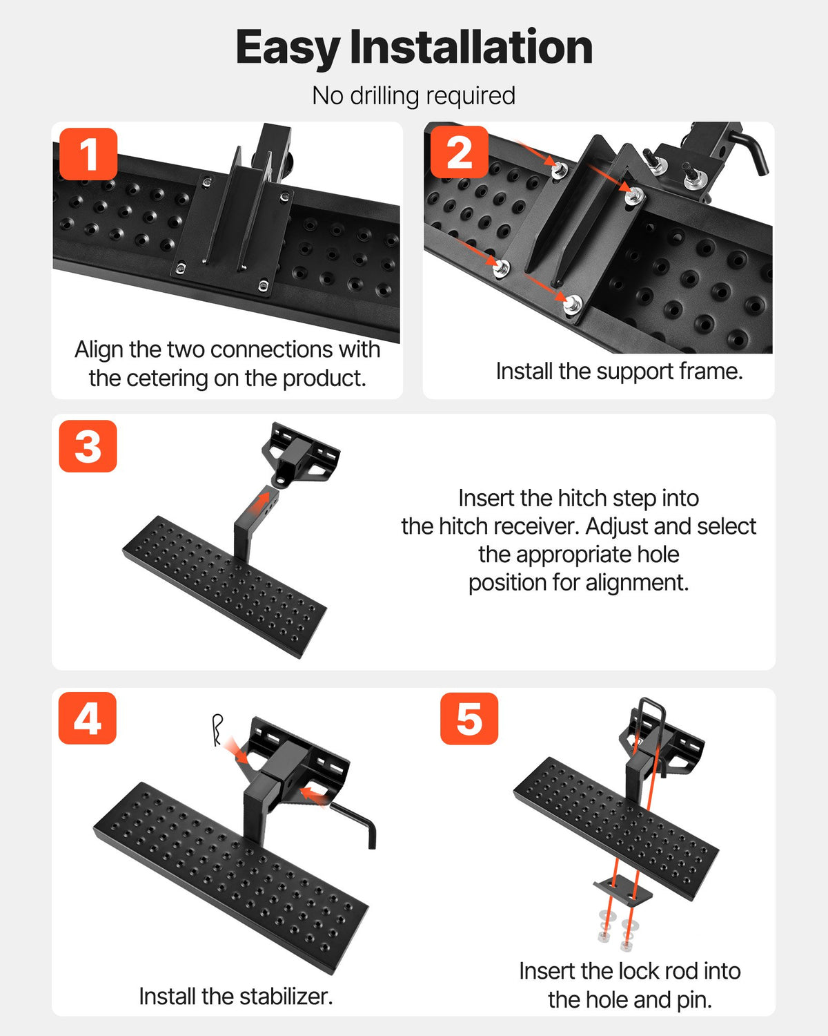 VEVOR Hitch Step for 2 Inch Receiver, Universal Rear Bumper Guard Protector with 350 LBS Load Capacity, Wide & Non-Slip Tow Hitch Step with Pin Kit and Stabilizer, Fit for Pickup, Trailer, Truck, SUV - CWTBGXGXZK20BGSLJ001V0 - view 7