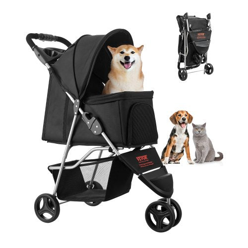 VEVOR Pet Stroller, 35 lbs Weight Capacity, Foldable Dog Stroller Cart, 3 Wheels Cats Stroller with Mesh Windows and Cup Holders, Portable Pet Carrier Stroller with Brake, for Small to Medium Pets - CWTCCGK3QSHD7TWPWV0 - view 2