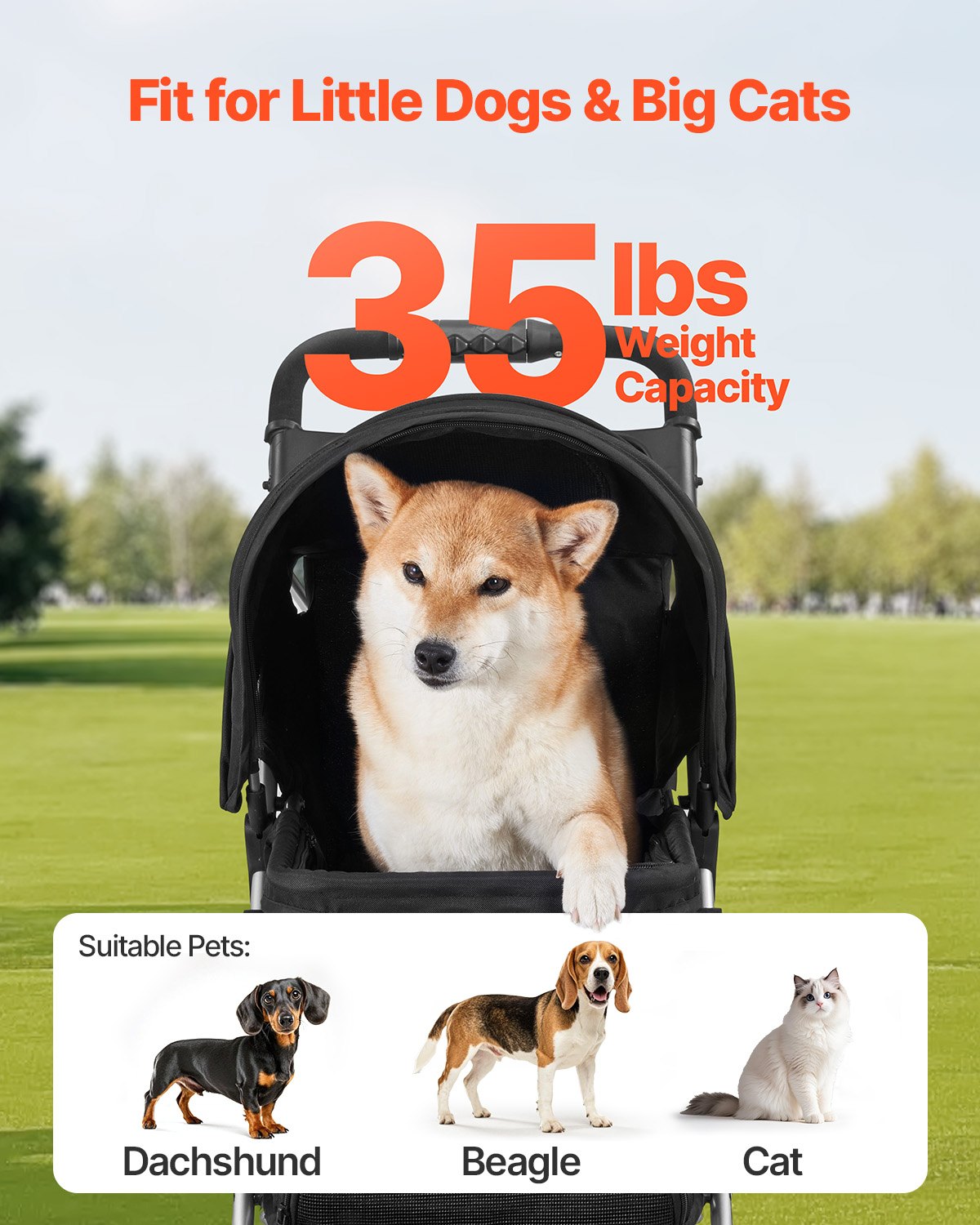 VEVOR Pet Stroller, 35 lbs Weight Capacity, Foldable Dog Stroller Cart, 3 Wheels Cats Stroller with Mesh Windows and Cup Holders, Portable Pet Carrier Stroller with Brake, for Small to Medium Pets - CWTCCGK3QSHD7TWPWV0 - view 5