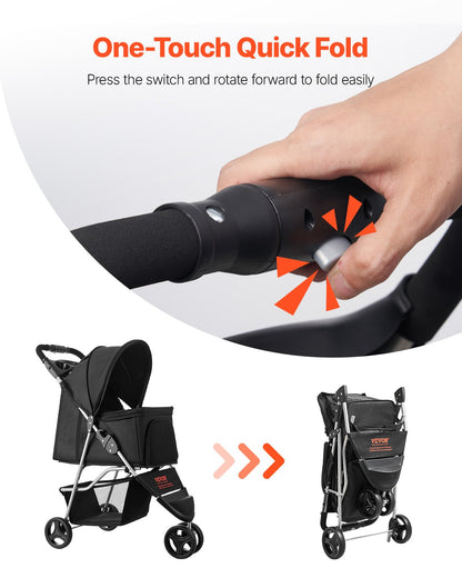 VEVOR Pet Stroller, 35 lbs Weight Capacity, Foldable Dog Stroller Cart, 3 Wheels Cats Stroller with Mesh Windows and Cup Holders, Portable Pet Carrier Stroller with Brake, for Small to Medium Pets - CWTCCGK3QSHD7TWPWV0 - view 6