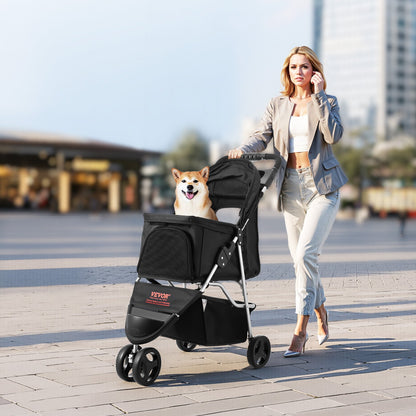 VEVOR Pet Stroller, 35 lbs Weight Capacity, Foldable Dog Stroller Cart, 3 Wheels Cats Stroller with Mesh Windows and Cup Holders, Portable Pet Carrier Stroller with Brake, for Small to Medium Pets - CWTCCGK3QSHD7TWPWV0 - view 9