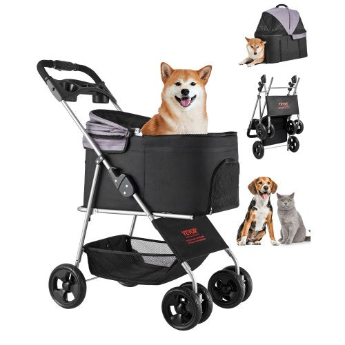 VEVOR Pet Stroller, 35 lbs Weight Capacity, Foldable Dog Stroller Cart, 4 Wheels Cats Pram with Detachable Carrier & Mesh Windows, Portable Animal Carrier with Brake for Small to Medium Pets - CWTCCGK4QSHD9M2U7V0 - view 2