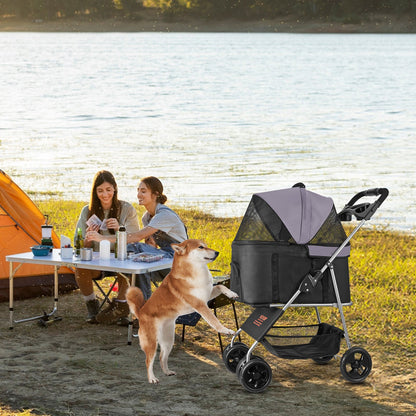 VEVOR Pet Stroller, 35 lbs Weight Capacity, Foldable Dog Stroller Cart, 4 Wheels Cats Pram with Detachable Carrier & Mesh Windows, Portable Animal Carrier with Brake for Small to Medium Pets - CWTCCGK4QSHD9M2U7V0 - view 9