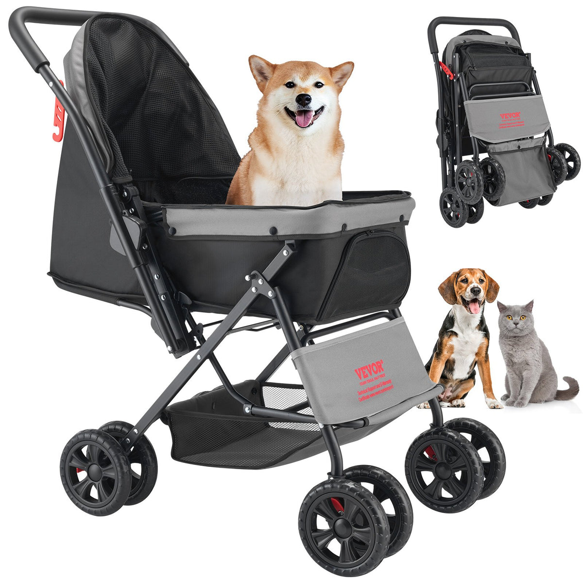 VEVOR Pet Stroller, 44 lbs Weight Capacity, Foldable Dog Stroller Cart, 4 Wheels Cats Stroller with Mesh Windows & Revrsible Handle, Portable Pet Carrier Stroller with Brake, for Small to Medium Pets - CWTCCGK4QSHSAWPRUV0 - view 1