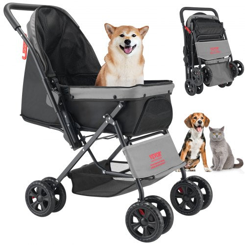 VEVOR Pet Stroller, 44 lbs Weight Capacity, Foldable Dog Stroller Cart, 4 Wheels Cats Stroller with Mesh Windows & Revrsible Handle, Portable Pet Carrier Stroller with Brake, for Small to Medium Pets - CWTCCGK4QSHSAWPRUV0 - view 2