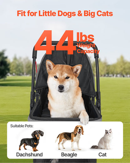 VEVOR Pet Stroller, 44 lbs Weight Capacity, Foldable Dog Stroller Cart, 4 Wheels Cats Stroller with Mesh Windows & Revrsible Handle, Portable Pet Carrier Stroller with Brake, for Small to Medium Pets - CWTCCGK4QSHSAWPRUV0 - view 5