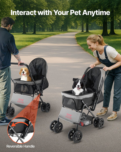 VEVOR Pet Stroller, 44 lbs Weight Capacity, Foldable Dog Stroller Cart, 4 Wheels Cats Stroller with Mesh Windows & Revrsible Handle, Portable Pet Carrier Stroller with Brake, for Small to Medium Pets - CWTCCGK4QSHSAWPRUV0 - view 6