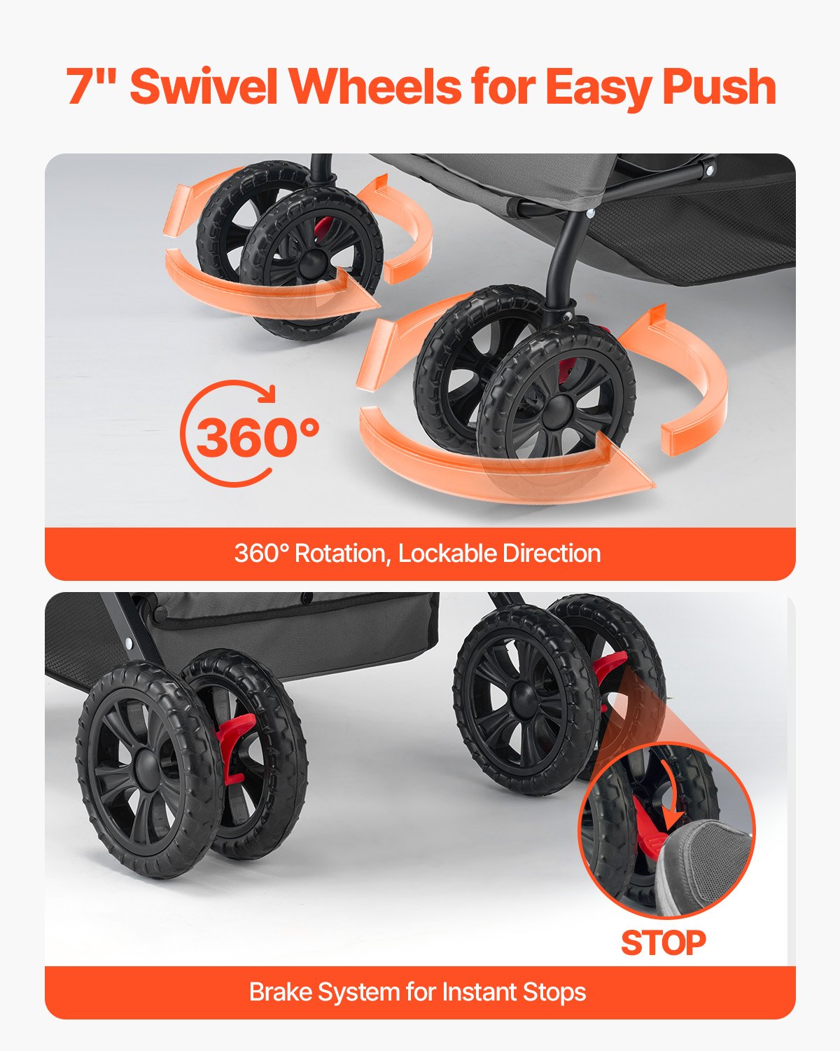 VEVOR Pet Stroller, 44 lbs Weight Capacity, Foldable Dog Stroller Cart, 4 Wheels Cats Stroller with Mesh Windows & Revrsible Handle, Portable Pet Carrier Stroller with Brake, for Small to Medium Pets - CWTCCGK4QSHSAWPRUV0 - view 8