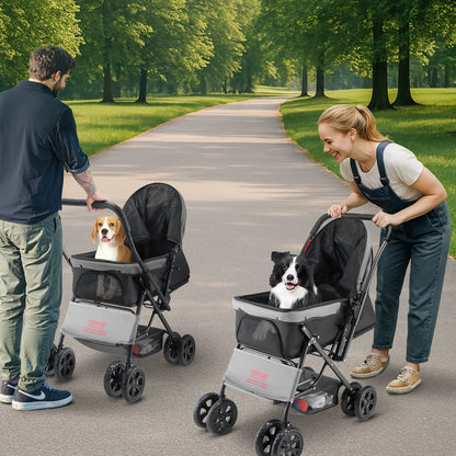 VEVOR Pet Stroller, 44 lbs Weight Capacity, Foldable Dog Stroller Cart, 4 Wheels Cats Stroller with Mesh Windows & Revrsible Handle, Portable Pet Carrier Stroller with Brake, for Small to Medium Pets - CWTCCGK4QSHSAWPRUV0 - view 9