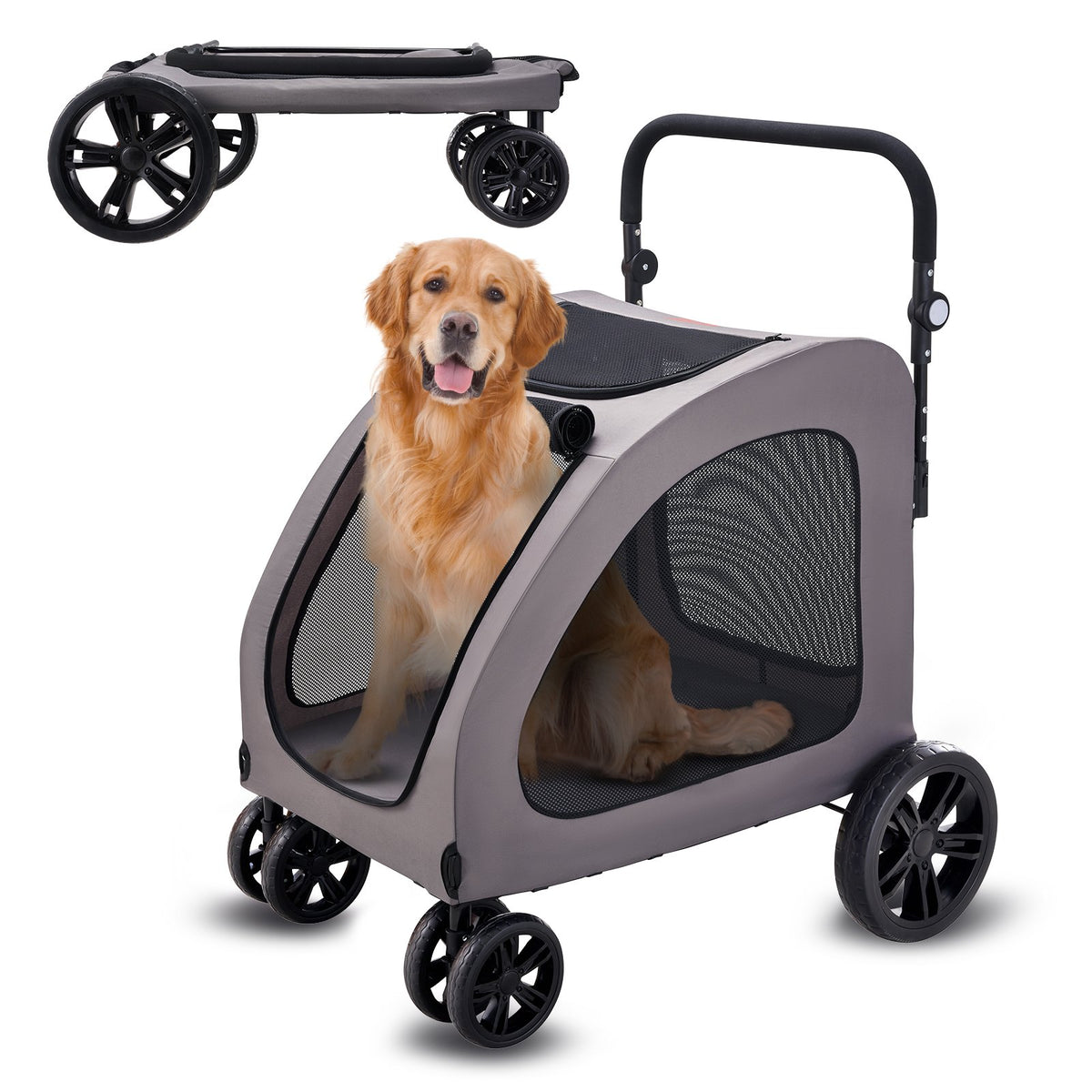 VEVOR Pet Stroller, 4 Wheels Dog Stroller with Brakes, 160lbs Weight Capacity, Portable Puppy Stroller Carrier with Breathable Mesh Windows & Height-Adjustable Height, Animal Stroller for Cats & Dogs - CWTCDHK4QSHD3F05MV0 - view 1